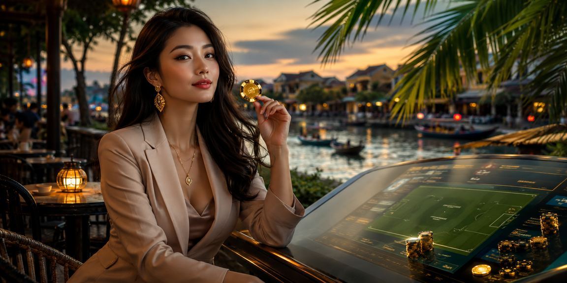 Người dùng xem khuyến mãi casino tại quán cà phê phố cổ Hội An